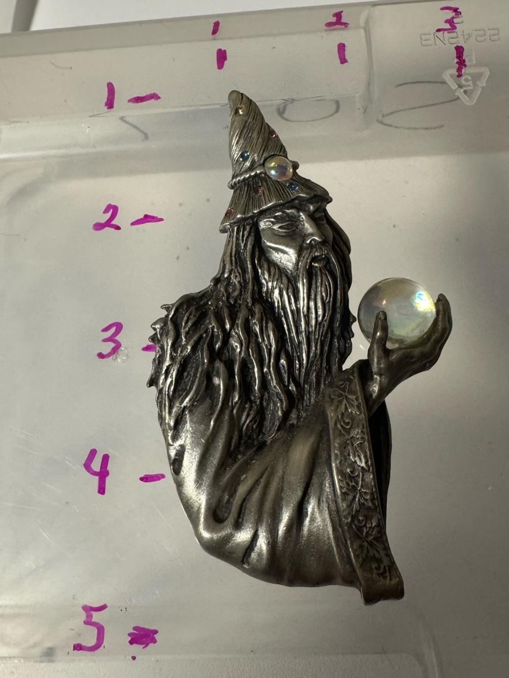 Silver-Tone Wizard Brooch Pin with Iridescent Orb - Women Jewelry Brooches